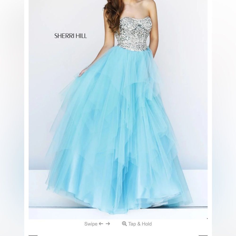 Sherri Hill Blue Tiered Bubble Maxi Dress for Prom